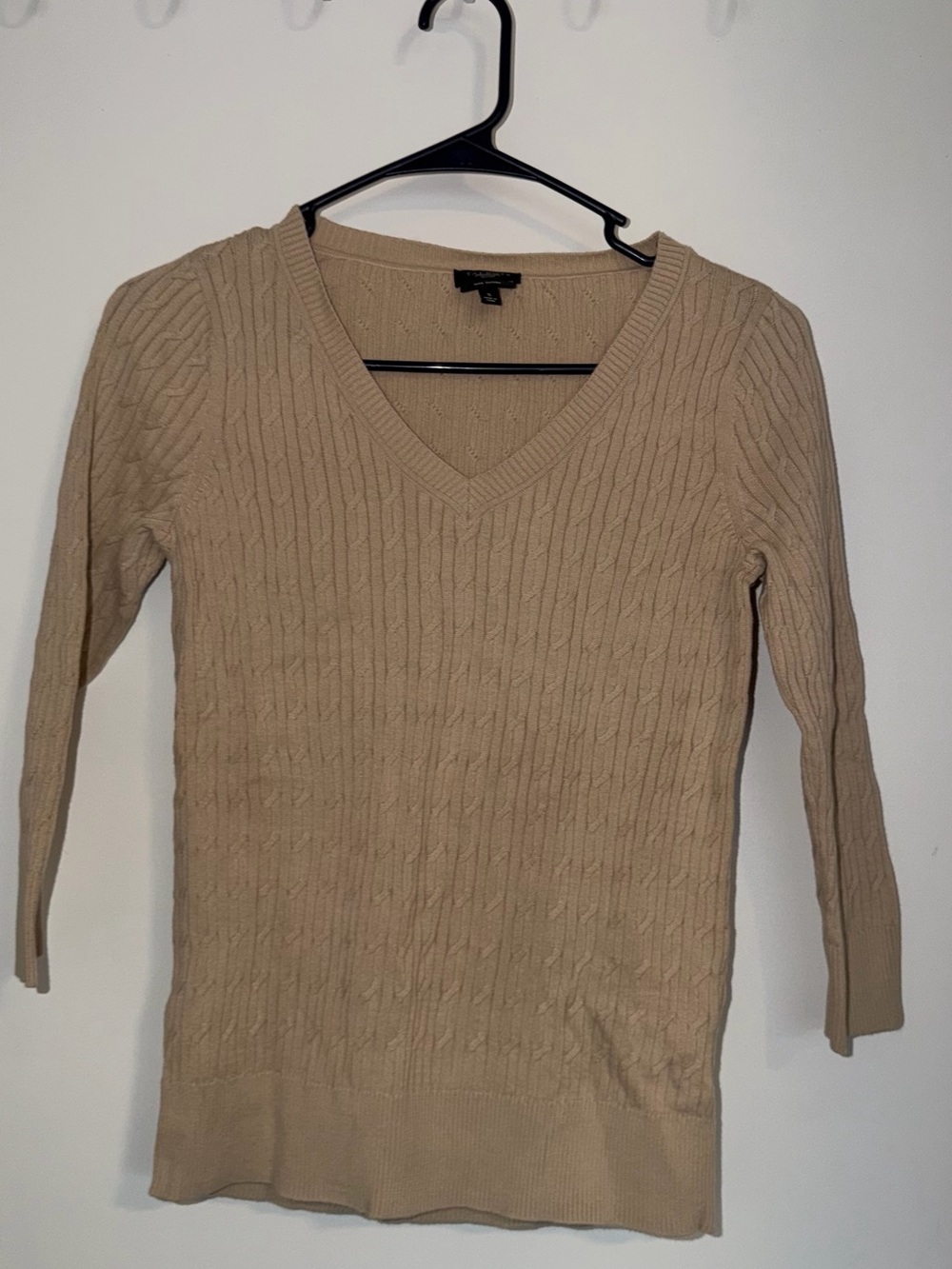 Talbots V-Neck Cable Knit Women's Sweater in Beige